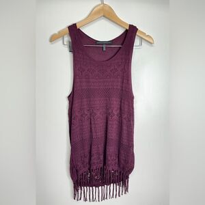 WHBM Fringed Sleeveless Burgundy Top Size Small